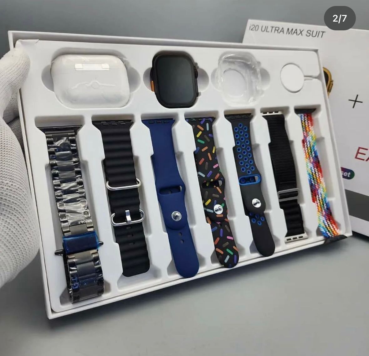 7-in-1 Smartwatch Combo with AirPods 2nd Gen, Wireless Charger & Extra Straps – Free Shipping