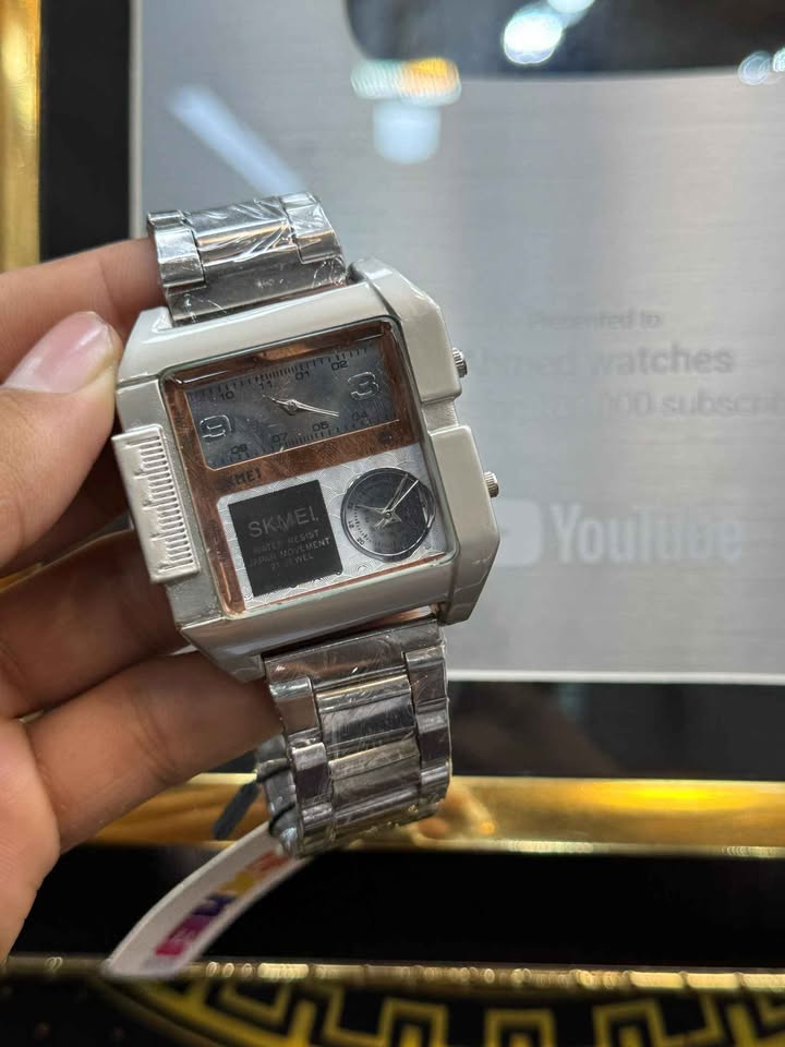 Skmei Cubic Watch | Analog-Digital | Steel Strap | Water Resistant