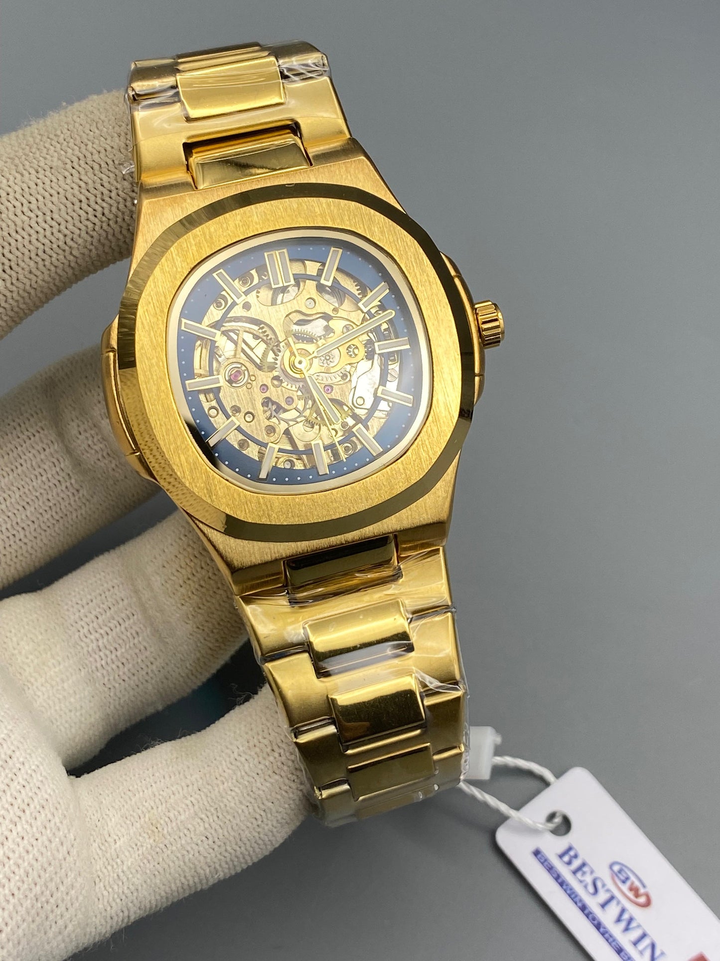 Bestwin Skeleton Automatic Watch – Premium Steel Chain{GOLD}