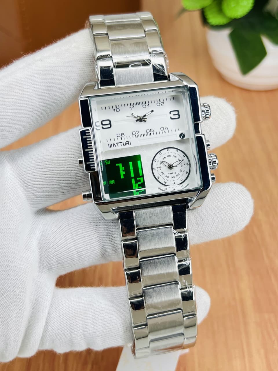 Skmei Cubic Watch | Analog-Digital | Steel Strap | Water Resistant