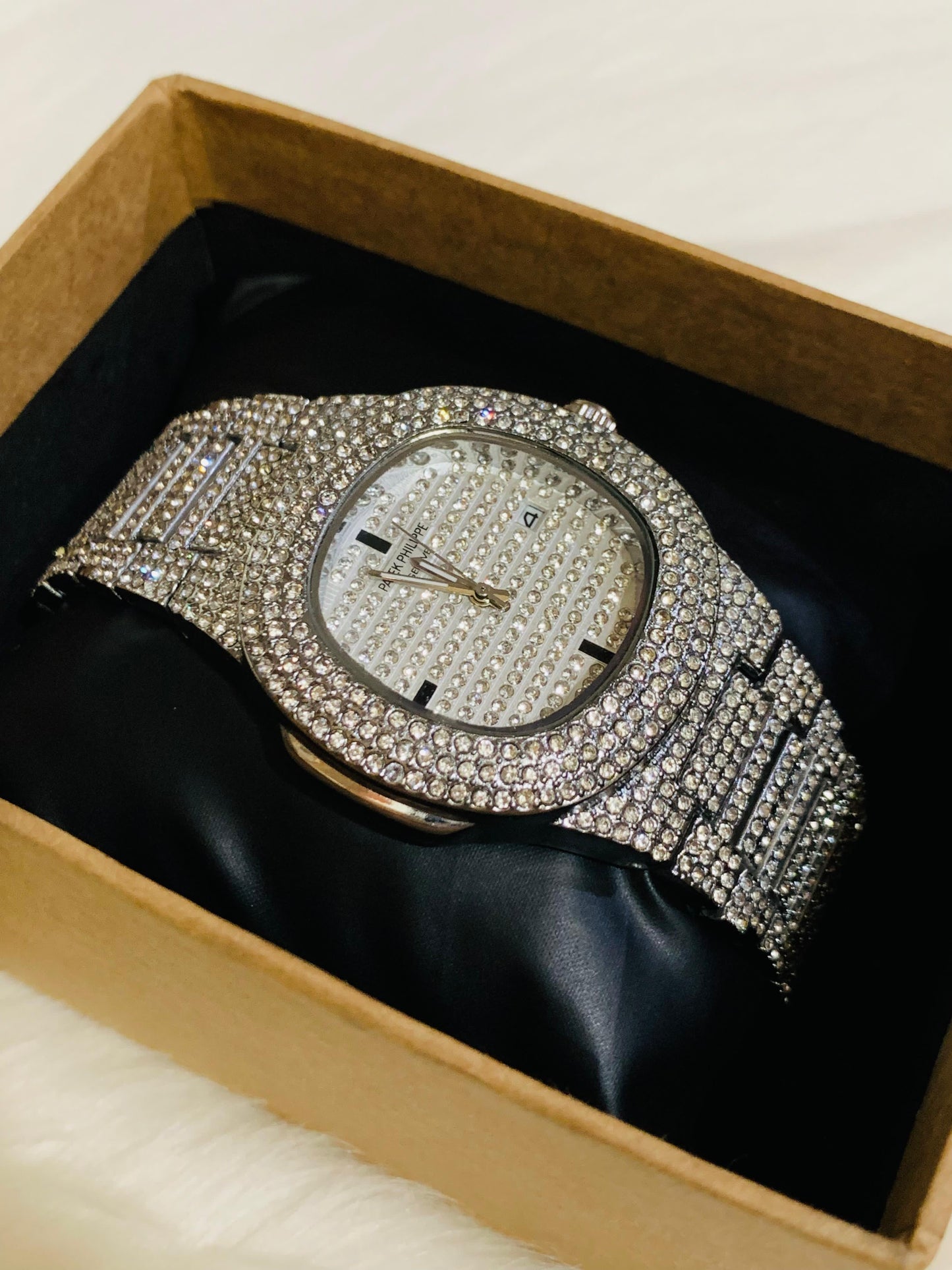 Patek Philippe Diamond Watch (Free Shipping) {SILVER}