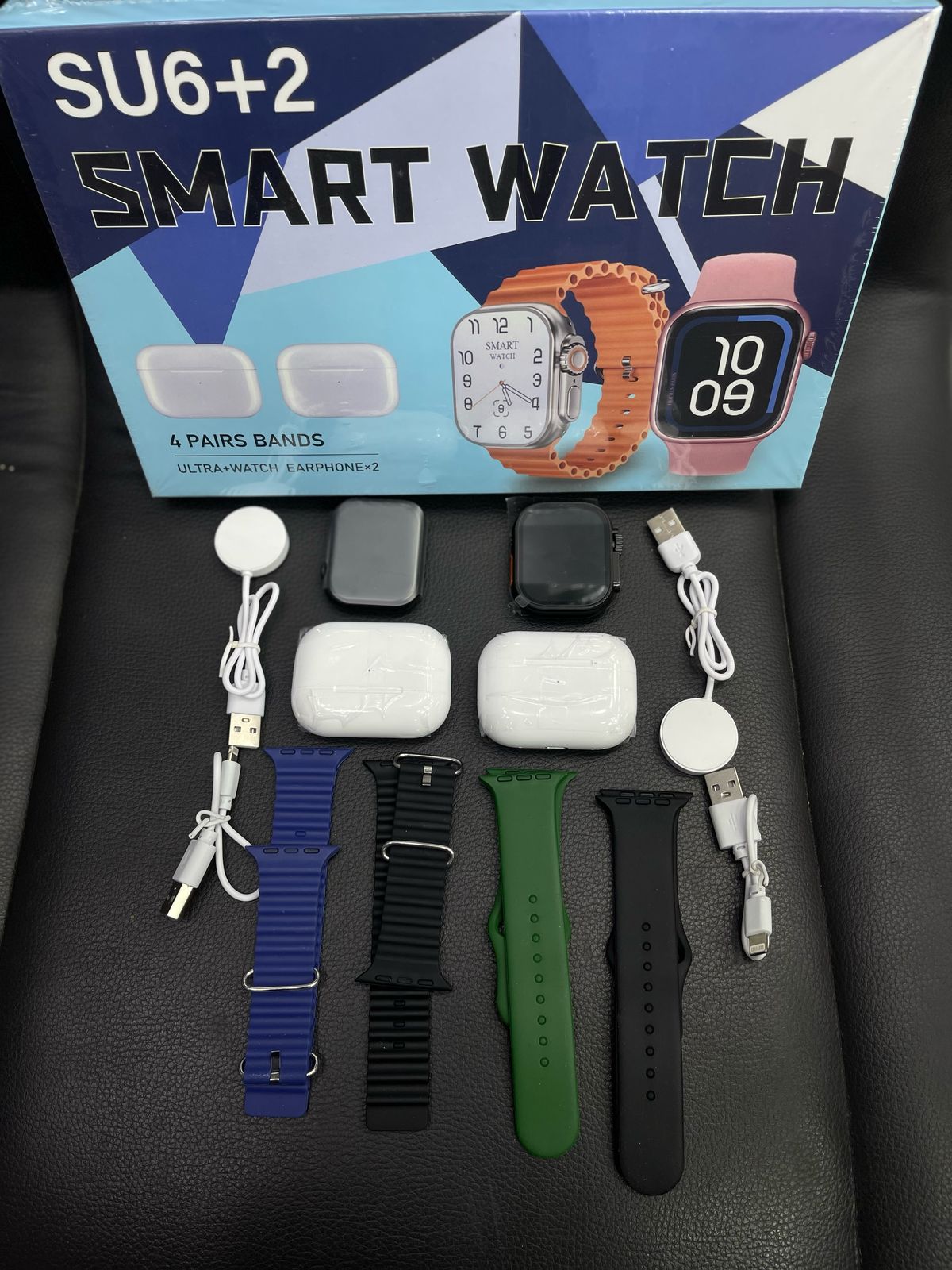 π₯ NEW SU6+2 Smartwatch Combo β 2 Watches, 2 Earbuds, 4 Straps β Free Shipping | PKR 4999