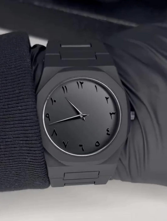 Black Arabic Aura Watch | Steel Chain | Metal Frame