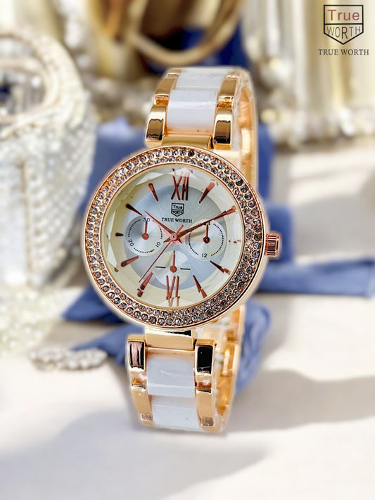 True worth Ladies Fancy Watch {WHITE}