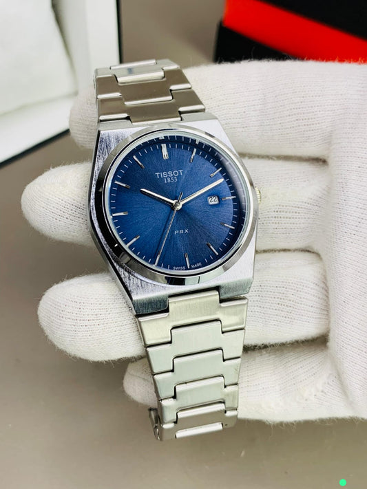 Tissot PRX Style Watch | Steel | Date | Butterfly Lock{ DARK BLUE }