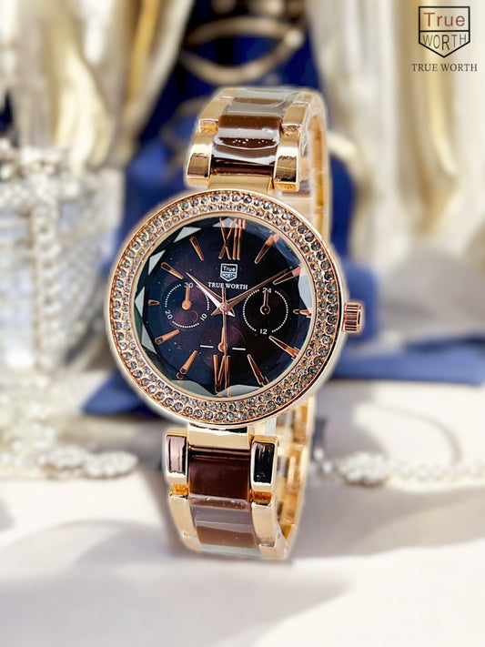 True worth Ladies Fancy Watch {BROWN}
