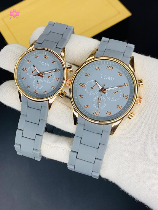 Tomi Analog Watch | Steel Strap| Couple watch{GRAY}