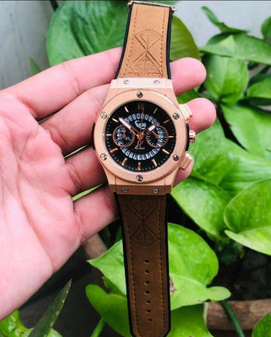 Hublot-Inspired Watch | Leather Strap | Analog {BROWN}