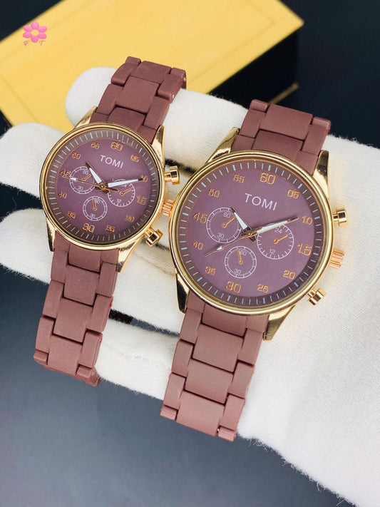 Tomi Analog Watch | Steel Strap| Couple watch{MAROON}