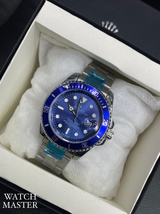 Rolex-Inspired Watch – Silver | Blue & Black | Date {BLUE DIAL}