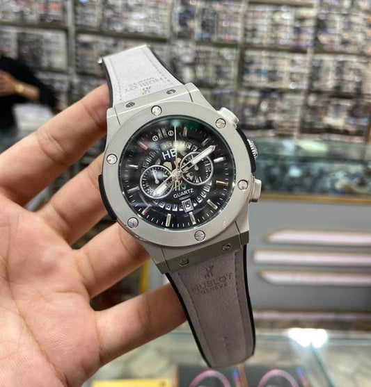Hublot-Inspired Watch | Leather Strap | Analog {GRAY}