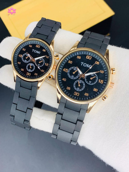 Tomi Analog Watch | Steel Strap| Couple watch{BLACK}