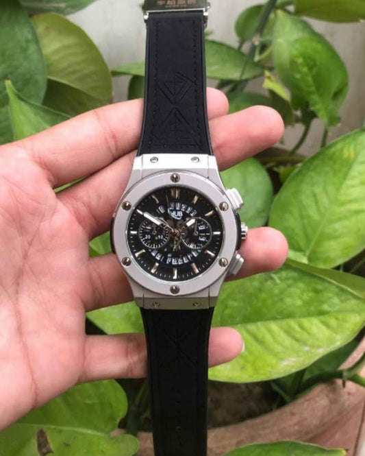 Hublot-Inspired Watch | Leather Strap | Analog {BLACK}