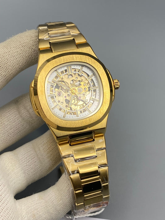 Bestwin Skeleton Automatic Watch – Premium Steel Chain{GOLD}