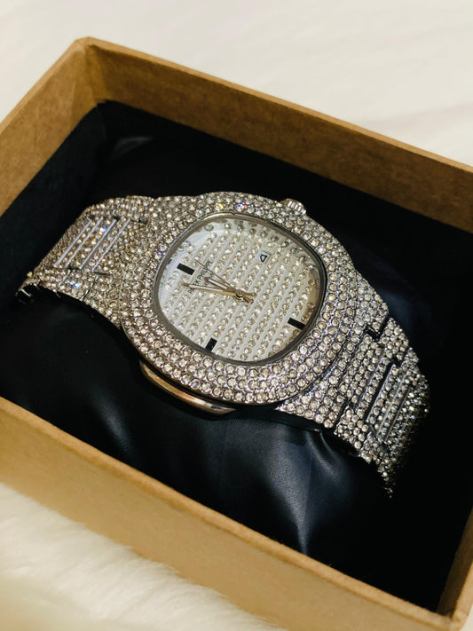 Patek Philippe Diamond Watch (Free Shipping) {SILVER}